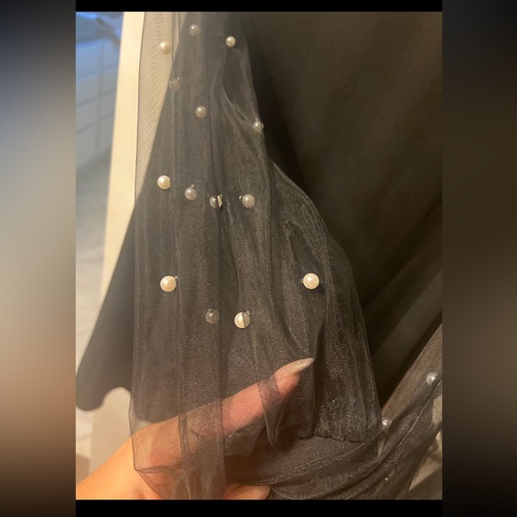 Long sleeve dress with pearls on sheer sleeves. - Picture 3 of 4